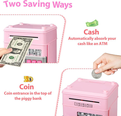 Kids Piggy Bank for Girls - Toys for 5 6 7 8 9 10 Year Old Girl Birthday Gifts - Electronic Piggy Bank ATM Machine Money Safe for Kids Toys Age 6-8-10