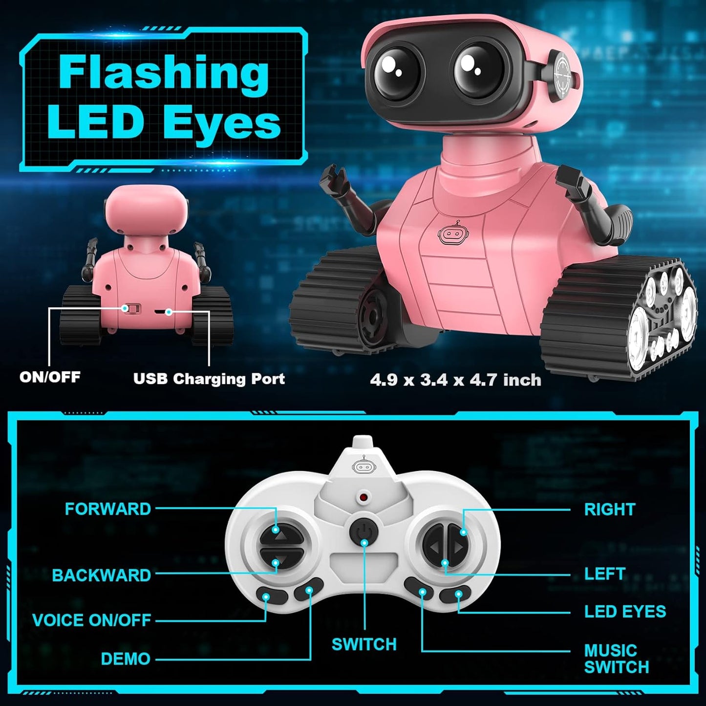 Hamourd Robot Toys for Boys Girls, Emo Robot with Walkie-Talkie Function, Gesture Sensing, Flexible Head & Arms, Programming Motion, Dance Moves, Music, Multi-Mode LED Eye, Toys for Ages
