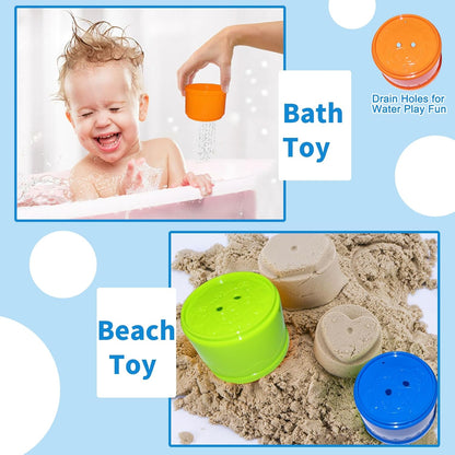 WEEJOYGAM Baby Stacking Cups, Nesting Stacking Toys for Toddlers 1-3 with Light and Sound, Montessori Toys for 1 Year Old Babies 6-12 12-18 Months Easter Gift Color Stack Bath Beach Blocks Rainbow Set