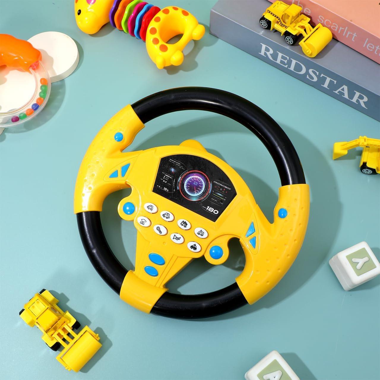 TOYANDON Kids Steering Wheel - Toddler Steering Wheel Toy, Simulated Driving Racing Car Game Controller, Pretend Driving Toy with Light and Music Electric Sounding Effects for Boys Girls (No Battery)