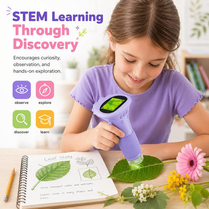 Kids Microscope Digital Camera, 1000X Handheld Camera Microscope for Kids with 2'' Screen, Educational Magnifying Glass Toy Christmas Birthday Gifts for Age 3 4 5 6 7 8 9 10 11 12 Girls Boys - Purple