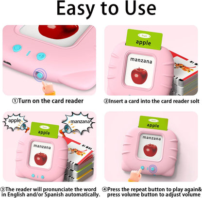 Kidzdo Educational Learning Toys for Toddlers, 540 Sight Words Talking Flash Cards with Music, Montessori Pocket Speech Therapy Toys, Teaching/Birthday Gifts for Ages 2 3 4 5 Years Old Girls (Pink)