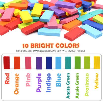 WOOD CITY 1000 Piece Dominoes Set for Kids with Extra 20 Blocks, Colorful Dominos Tiles for Building, Stacking, Racing, Tumbling, Wood Domino with Storage Bag and Box, Educational Toy