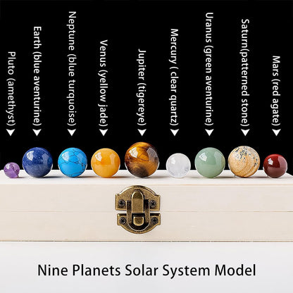 Runyangshi Nine Planets Solar System Model Crystal Ball - Natural Crystal Gemstone Marble Space Home Desk Decoration - Creative Gifts