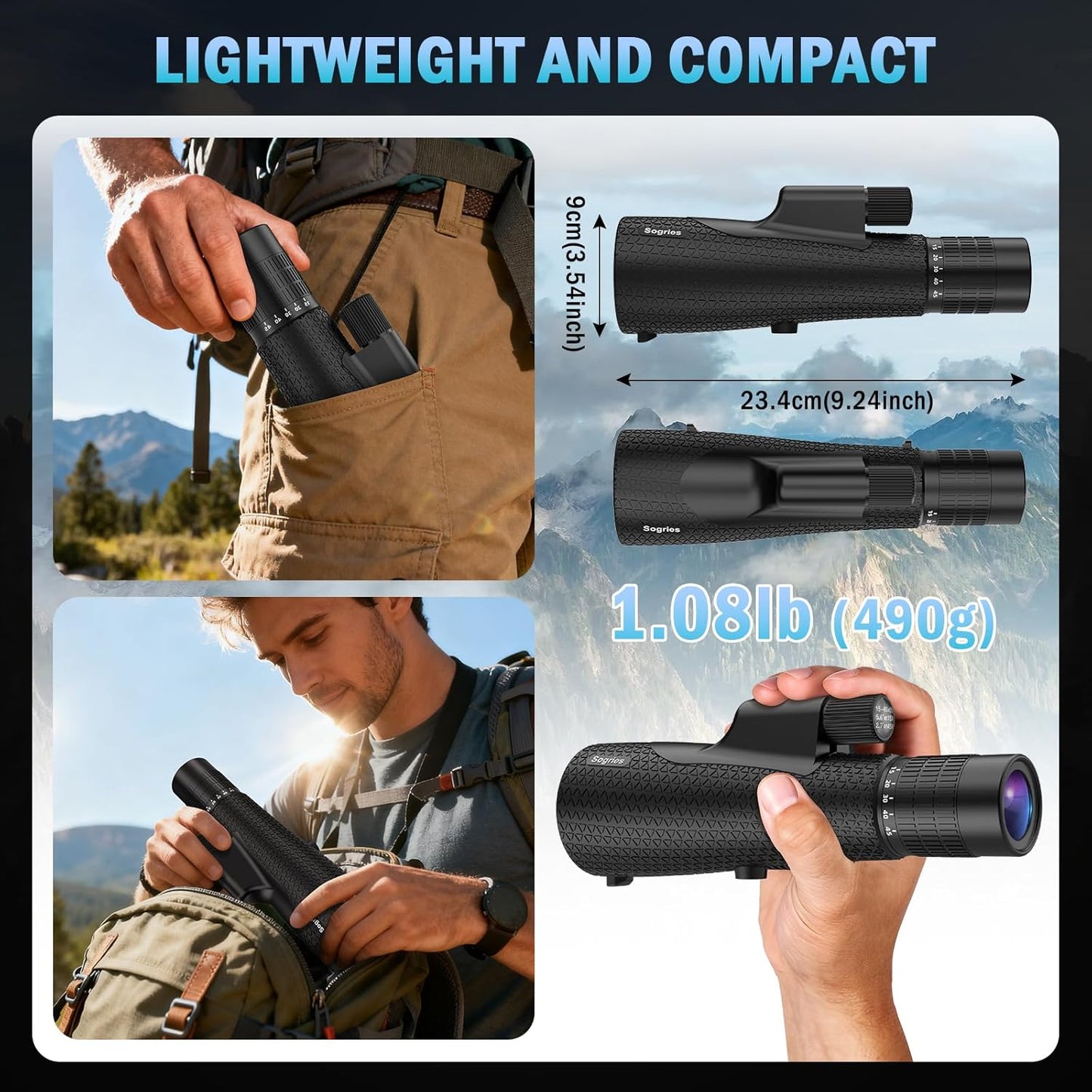 15×55 Monocular Telescope, HD High Powered with Tripod and Phone Adapter, BAK4 Prism, Waterproof & Fogproof, Lightweight for Bird Watching Hunting Hiking and Landscape Photography