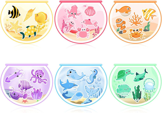 6Pack Magnetic Color & Shape Sorting Toys, Educational Ocean Animal Magnets for Toddlers & Preschool Kids, Montessori Learning Fishbowl Game for Hand-Eye Coordination, for Grandkids