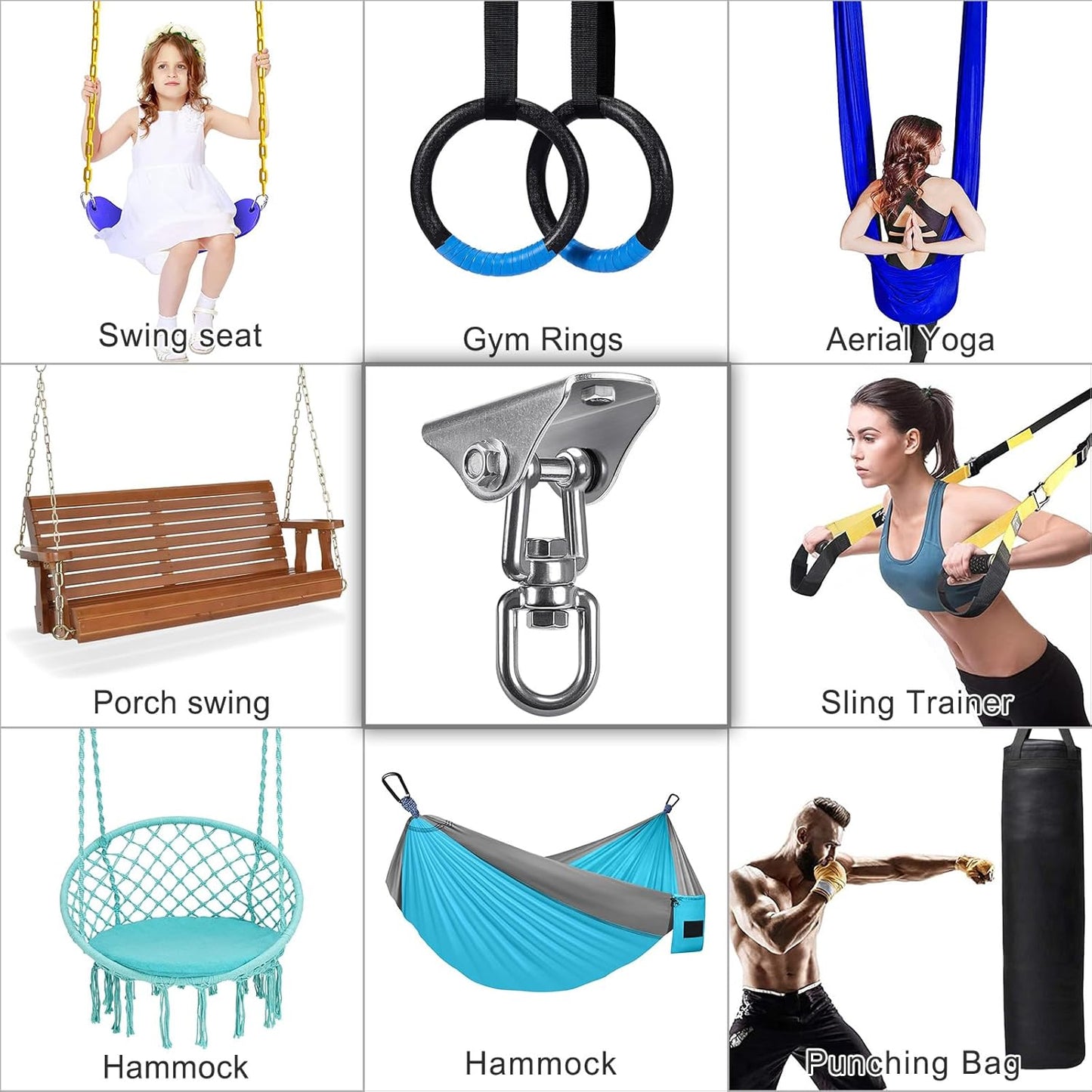 SELEWARE Anti-Squeaking Swing Hanger Stainless Steel Swing Set Hook Ceiling Mount Bracket for Hammock Chair Toddler Swing Yoga Swing Punching Bag 2 Packs