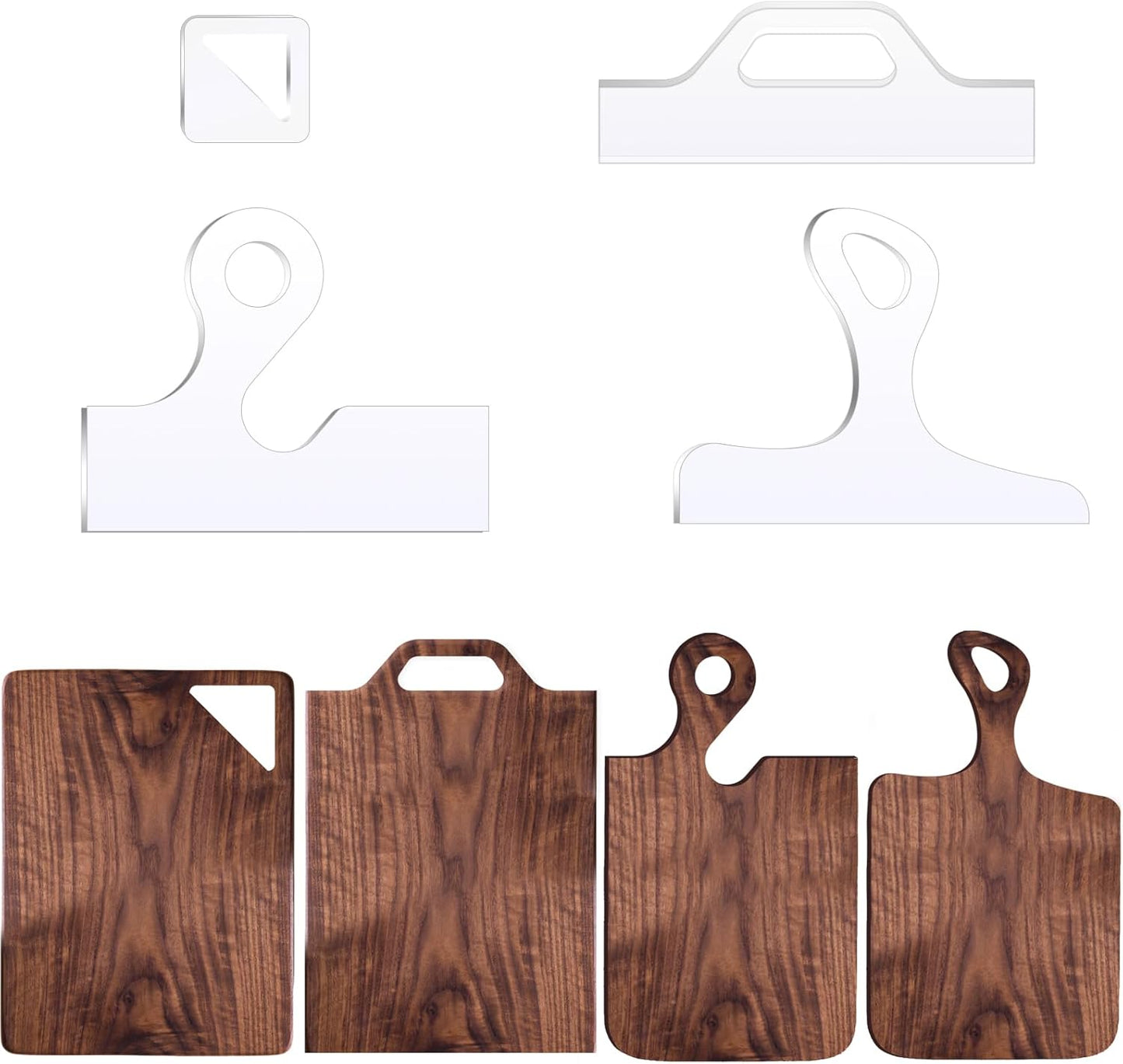 Router Templates, 4pcs Acrylic Charcuterie Board Handle Template, LYMOI Clear Cut Board Thick Handle Template, Angled Curvy Tracing Stencils Cut Guide Tools for Kitchen Woodworking. (Style 1)