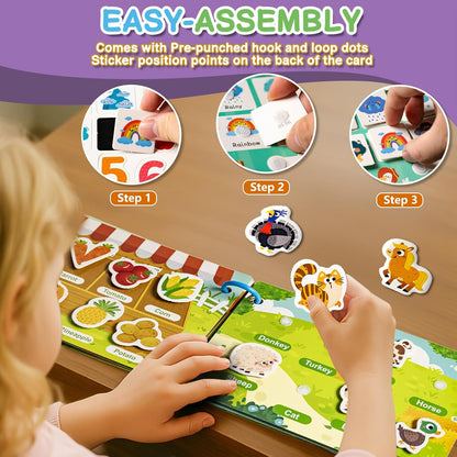 3 Pack Busy Books for Toddlers, Montessori Quiet Book, Preschool Learning Activities Educational Workbook, Sorting Matching Sticker Fixing, Gifts for Kids Age 3+ (Farm, Vehicle, Weather)