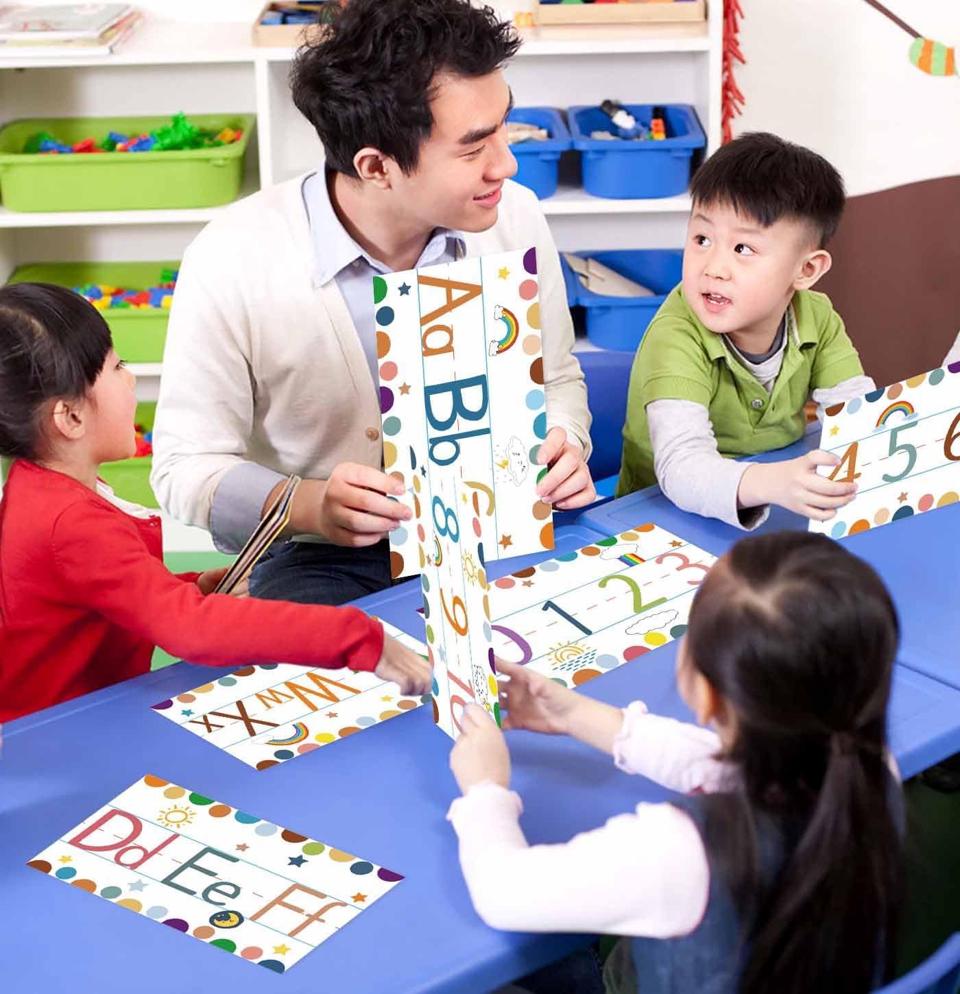 12 Pcs Alphabet Bulletin Board Strips Alphabet and Number Lines ABC Rainbow Themed Alphabet Poster for Preschool Kindergarten Bedroom Playroom Classroom Wall Decoration