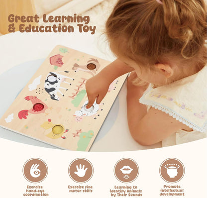Freniland Press-to-Play Farm Sound Puzzle for Toddlers, Wooden Farm Sound Board with Push Buttons, Montessori Educational Toy for 18M+