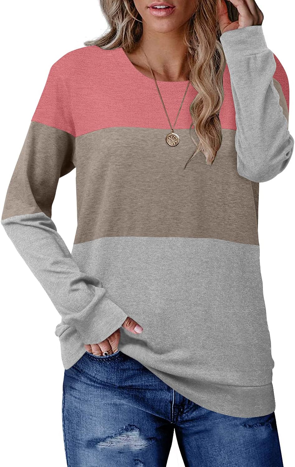 CRAZY GRID Womens Trendy Long Sleeve Shirts Casual Loose Soft Sweatshirt Fall Tops