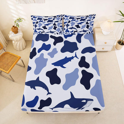 Manfei Musical Kids Fitted Sheet Full Size, MusicalGuitar Radio Drum Kit Headset Print Bedding Set 3pcs for Boys Girls, Rock Music Bed Cover with 2 Pillowcases, Soft Polyester Bedding, No Top Sheet