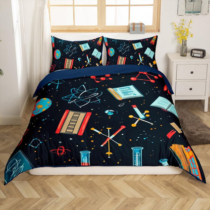 Erosebridal Science Theme Bedding Set Queen Size for Boys Girls Chemistry Periodic Table Print Duvet Cover Chemical Subject Theme Comforter Cover Teens Kids Math Science Atyle Bedspread Cover 3 Pcs