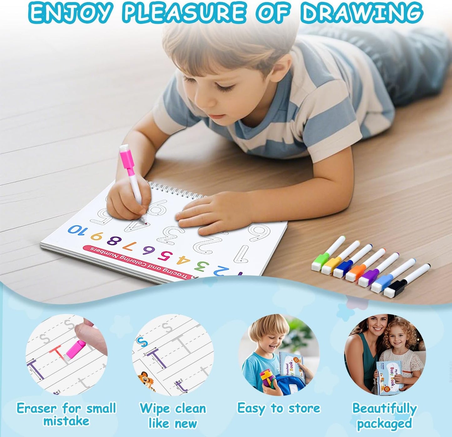 Preschool Dry Erase Learning Workbook for Kids Ages 3-5 – Reusable Tracing Book for Letters A-Z, Shapes & Lines – Use with Dry Erase Markers – Handwriting & Fine Motor Skills Practiceactice