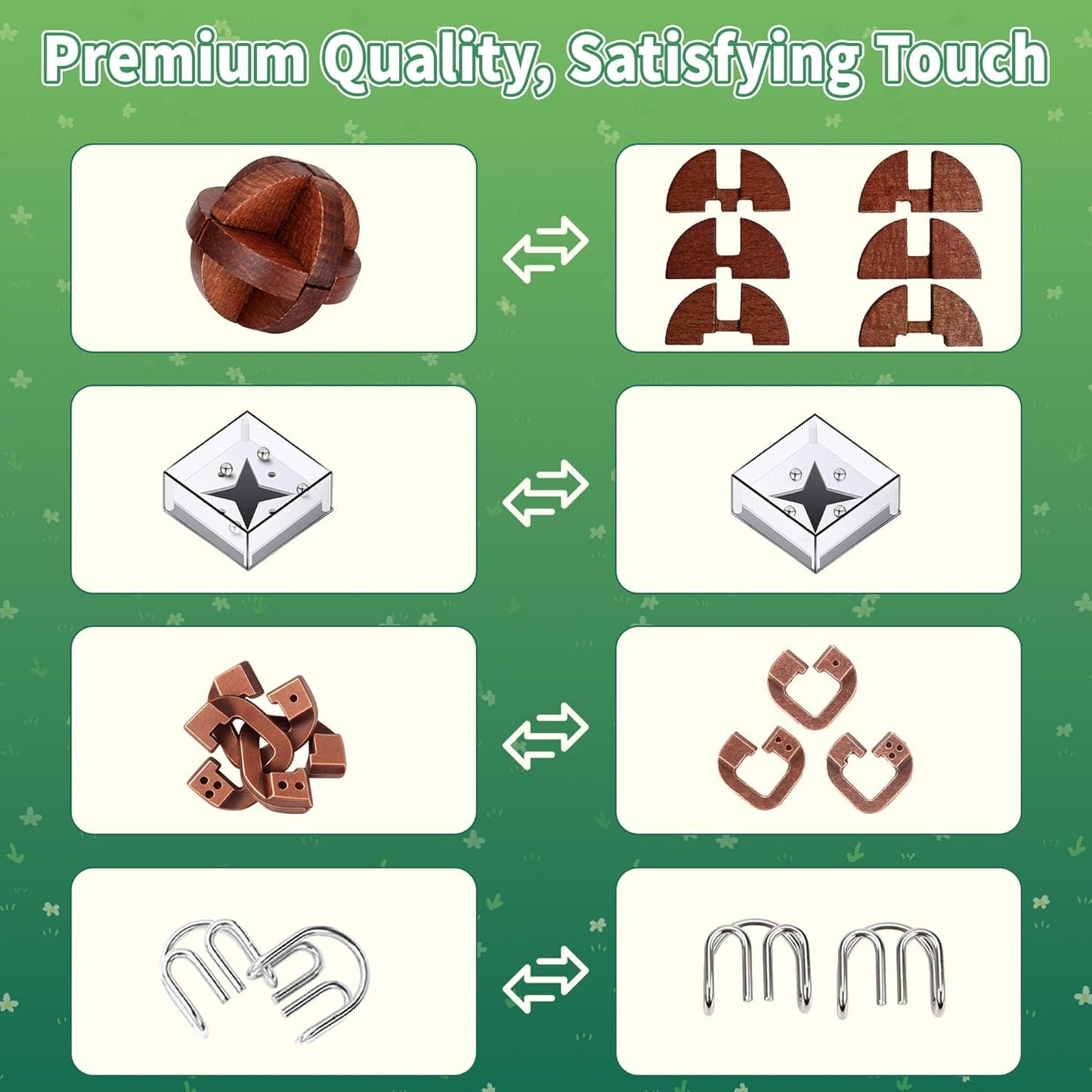 TAHAVICE 24 PCS Brain Teaser Puzzles Set, Wooden & Metal 3D Unlock Interlock Game, Kongming Luban Lock Wire Disentanglement IQ Puzzle, Logic Challenge Educational Gift for Adults Teens Kids
