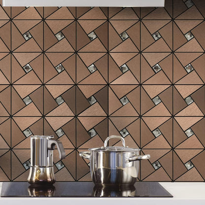 Art3d 10-Sheet Peel and Stick Backsplash Metal Mosaic Tiles for Kitchen Wall Decor, Stick on Aluminum Composite Tiles Stikers, Copper Windmill Puzzle Glass Mixed