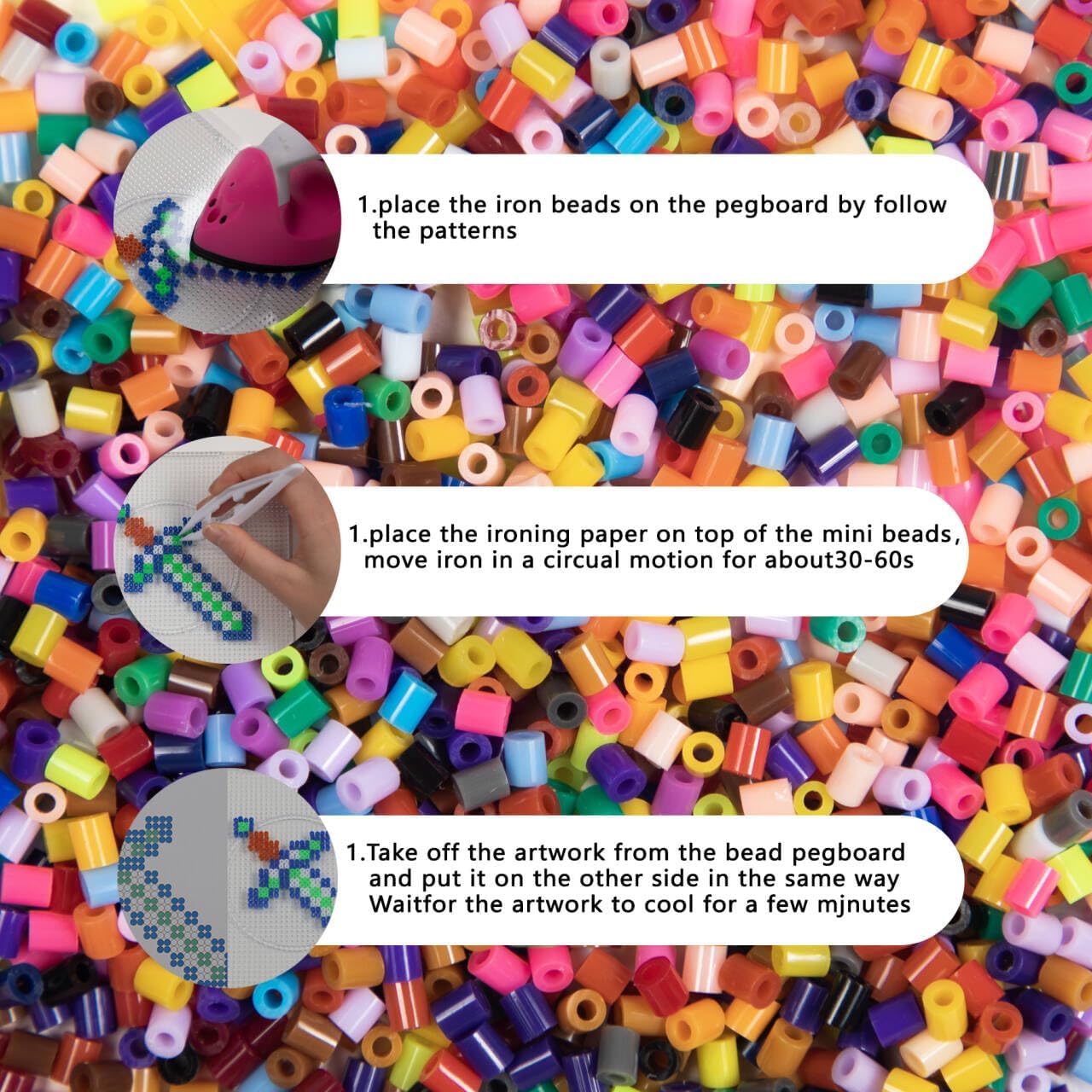 ZLLBTMO 48-Color Fuse Beads Kit - 2.6mm Mini Small Iron Beads Melting Beads for Kids DIY Pixel Art & 3D Crafts - Creative Handmade Gift Set