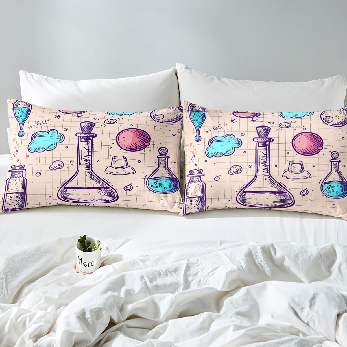 Erosebridal Chemistry Lab Bedding Set Twin Size Chemical Equation Duvet Cover for Boys Girls Chemical Elements Science Theme Comforter Cover Teens Kids Science Students Bedding School Dorm Room Decor