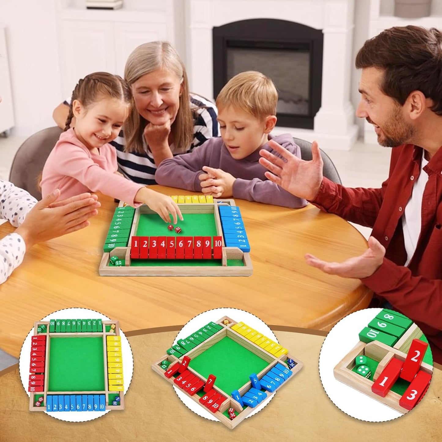 1-4 Players Shut The Box Dice Game, 10 Numbers Traditional Wooden Pub Bar Board Family Table Mat Game Dice for Adults