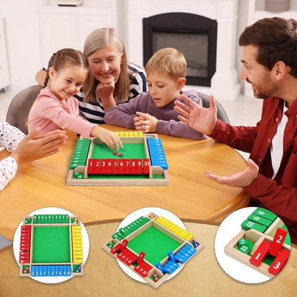 1-4 Players Shut The Box Dice Game, 10 Numbers Traditional Wooden Pub Bar Board Family Table Mat Game Dice for Adults