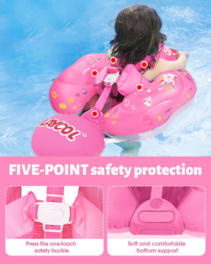 LAYCOL Baby Pool Float with Canopy UPF50+, 5 Point Safety Buckle No Flip Over, Inflatable Toddler Floaties Infant Pool Floats with Double Air Chambers, Baby Beach Essentials/Traval for 3-36M