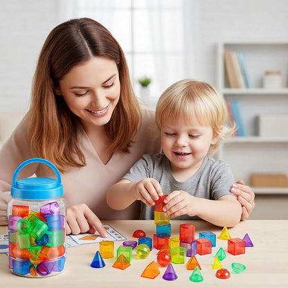 Faccito 200 Pcs Geometric Set Light Table Manipulatives Include 140 Translucent Pattern Blocks 60 3D Shape Geometric Solids with Dice for Educational Teaching Light Table Accessories