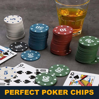 100 Plastic Poker Chips with no denominations, DIY Print with Your Personalized Text, Poker Card Game Chips Bulk, Counting Discs Markers for Math Counting, Game Play, Party