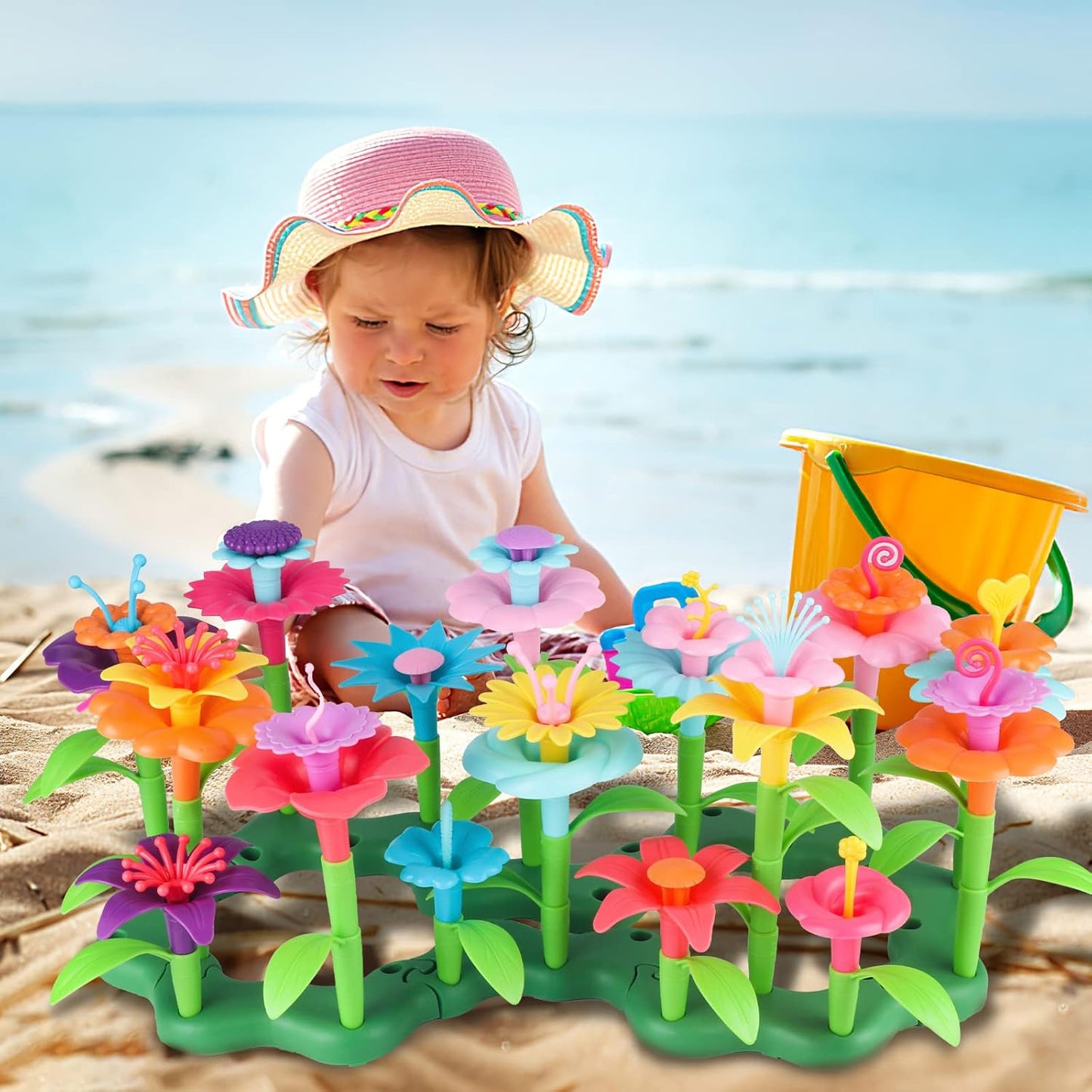 CENOVE Birthday Toys Gifts for 3 4 5 Years Old Toddler Girls Boys,Flower Garden Building Toy STEM Educational Activity Preschool Easter Gift for Kids Age 2-4 Easter Basket Stuffers(130 Pcs)