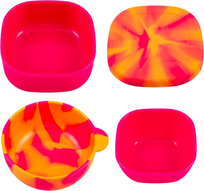 LunchBots Silicone Suction Bowl for Baby & Toddler, Stackable Nesting Bowl Set of 3 with Lid for Feeding, Portable Travel Bowls, Dishwasher Safe, 5/8/17 oz (Blue/Green)