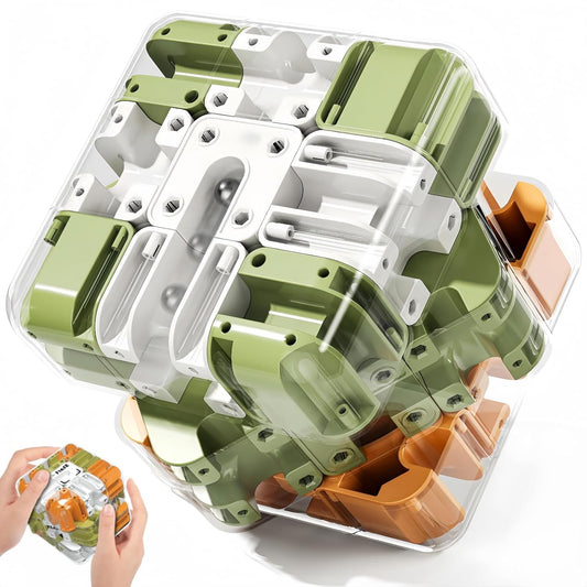 3D Rolling Ball Maze Cube, Marble Labyrinth Cube, 3D Labyrinth Puzzle Cube, Spatial Awareness Brain Training Educational Focus Game Gift for Adults Teens Kids (Yellow & Blue)