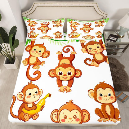 Manfei Musical Kids Fitted Sheet Full Size, MusicalGuitar Radio Drum Kit Headset Print Bedding Set 3pcs for Boys Girls, Rock Music Bed Cover with 2 Pillowcases, Soft Polyester Bedding, No Top Sheet