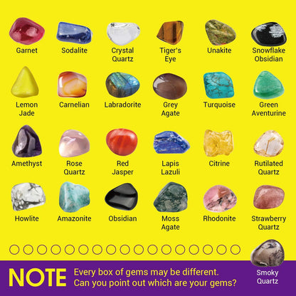 Rocks Collection 25PCS Rock and Mineral, Gemstones for Kids Gem Kit with Healing Chakra Gemstones, Tumbled Stones and Identification Guide, Educational STEM Geology Toy for Boys Girls Ages 6-12
