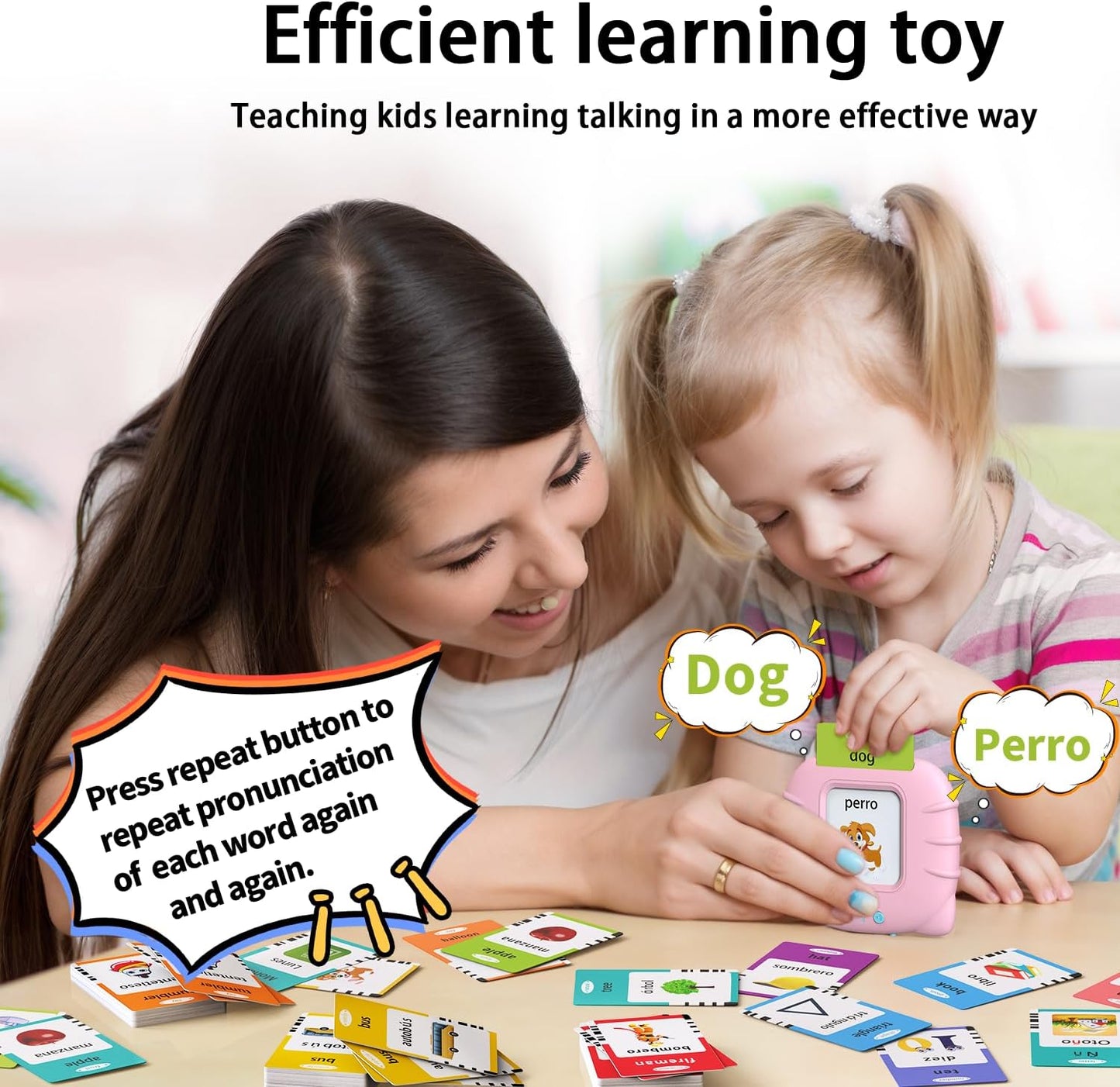 Kidzdo Educational Learning Toys for Toddlers, 540 Sight Words Talking Flash Cards with Music, Montessori Pocket Speech Therapy Toys, Teaching/Birthday Gifts for Ages 2 3 4 5 Years Old Girls (Pink)