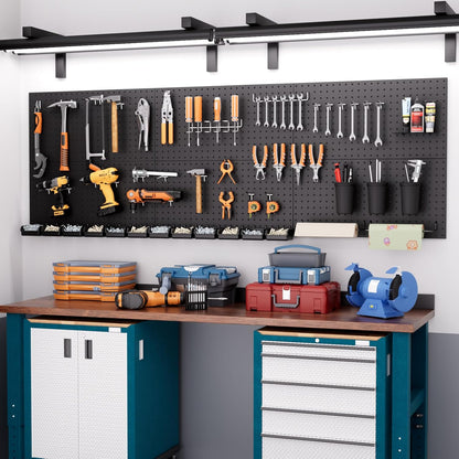 INCLY 70PCS Pegboard Wall Organizer, 4PCS Metal Peg Board Panels with 66PCS 1/4" Pegboard Hooks Accessories Kit, Black Peg Board for Walls Home, Garage Tool Storage, Workbench Organization