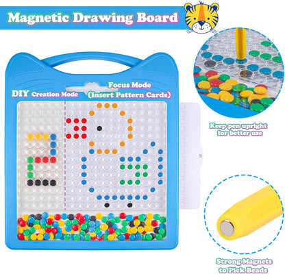 Magnetic Drawing Board for Kids, Toddler Magnet Doodle Board with Beads and 2 Pens, Magnetic Dot Art Toys, Airplane Car Travel Activities (Blue Cat)