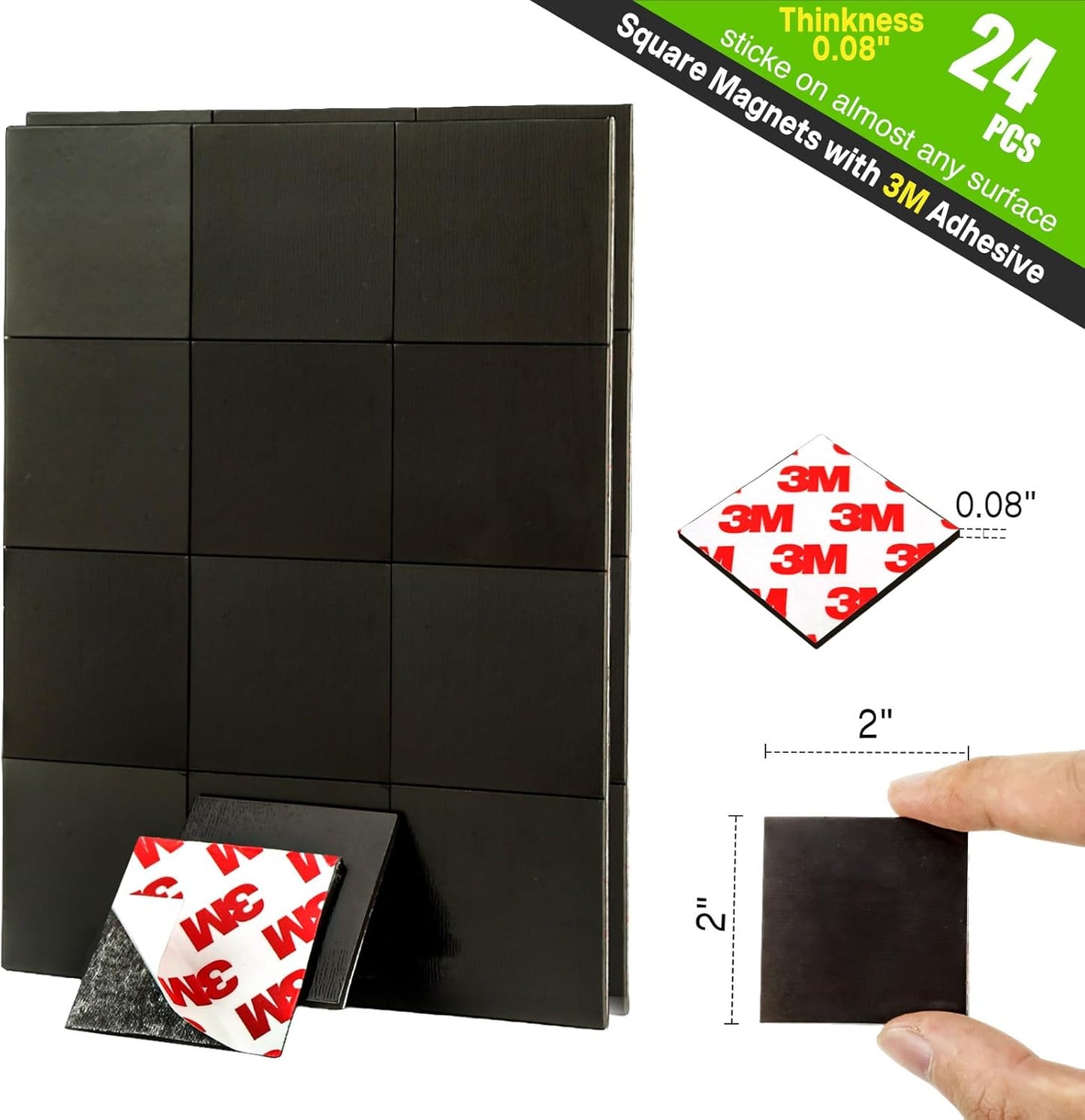 Magnetic Squares with Adhesive Backing(36PCS Each 1.5" x1.5"),Pre-Cut Self Sticky Magnets as Back to School Supplies,Peel and Stick for Cards/Picture/Poster (80mil Magnet)