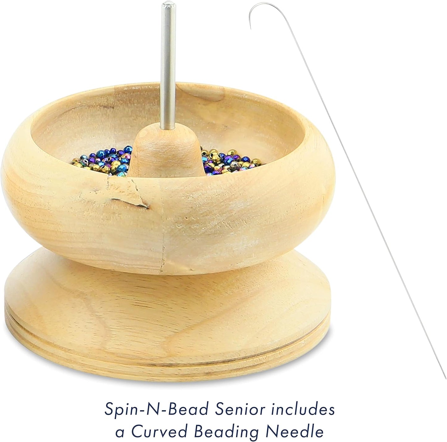 Beadalon Spin N Bead Spinner for Fast Stringing - Ideal for Beaders, Jewelry Makers & Designers - Wood Bowl with Big Eye Needle - Saves Time & Loads Seed Beads Efficiently