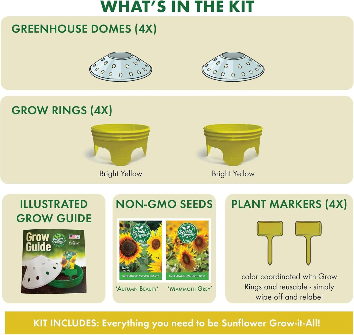 Kids Sunflower Garden Kit – Grow Your Own Sunflowers from Seeds with Greenhouse Germination Domes & Grow Rings, Non-GMO Seeds, BPA-Free | Gardening Gift for Kids & Families, Made in USA