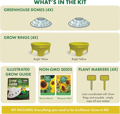 Kids Sunflower Garden Kit – Grow Your Own Sunflowers from Seeds with Greenhouse Germination Domes & Grow Rings, Non-GMO Seeds, BPA-Free | Gardening Gift for Kids & Families, Made in USA