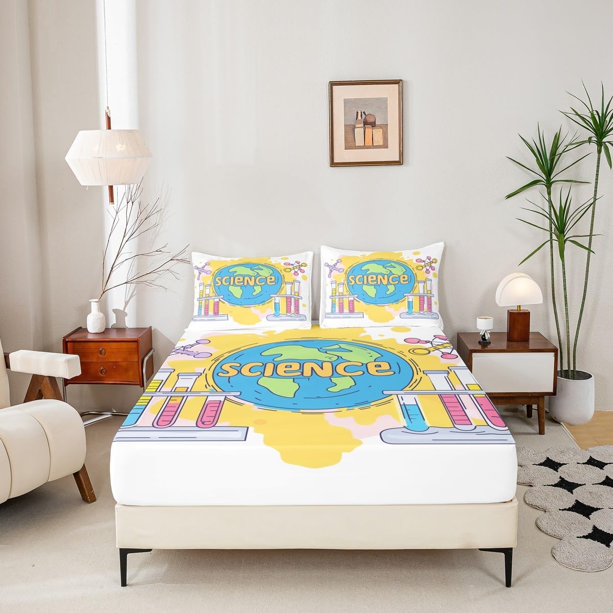 Chemistry Bed Sheets for Kids Teens Girls Boys,Chemical Experiment Fitted Sheet Twin,Science Themed Sheets for Math Lovers,Chemistry Lab Bedding Set,White and Black