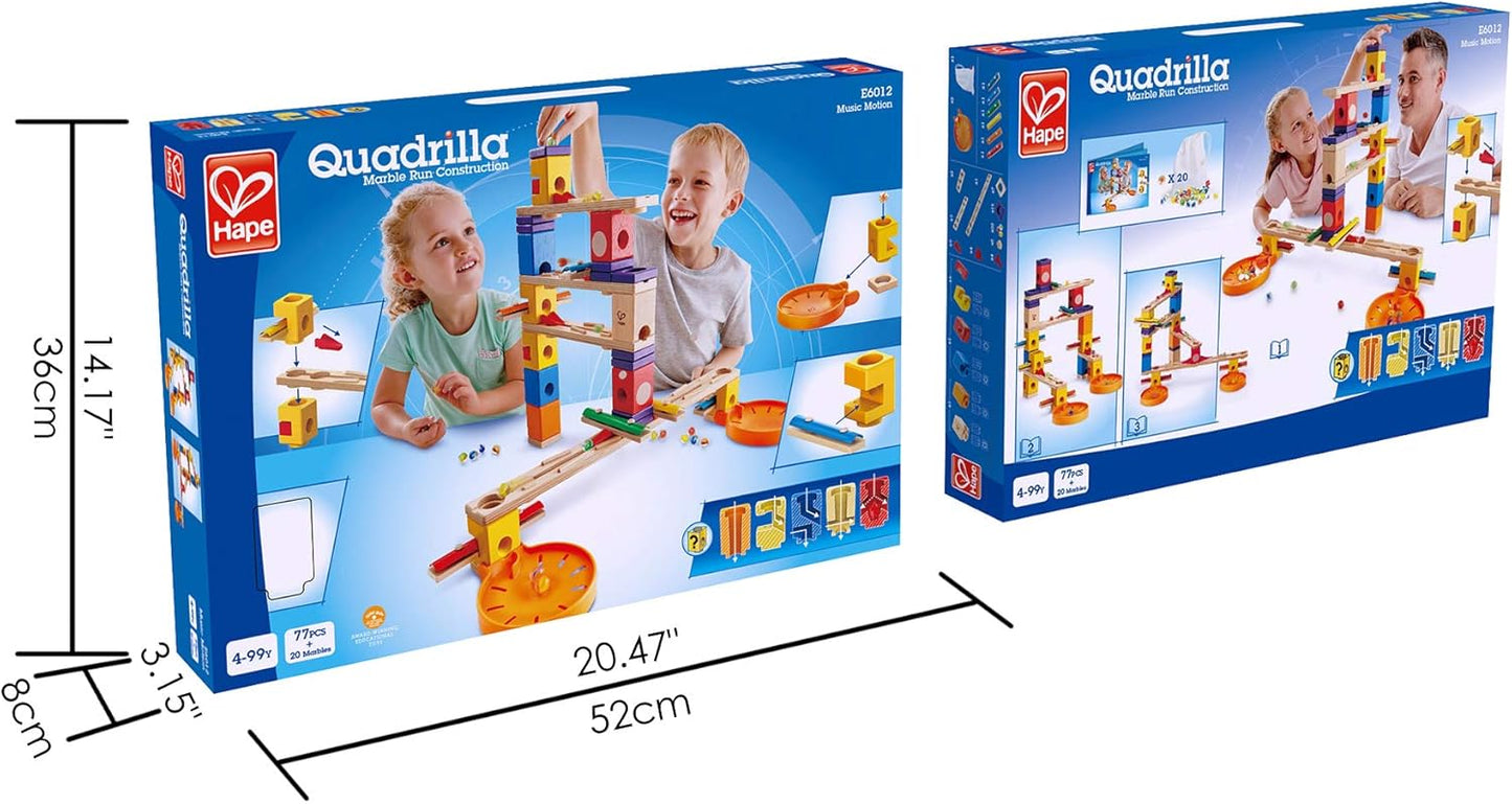 Hape Wooden Quadrilla Marble Run Music Motion Construction with Instruction| 97-Piece STEM Educational Learning Toys for Kids