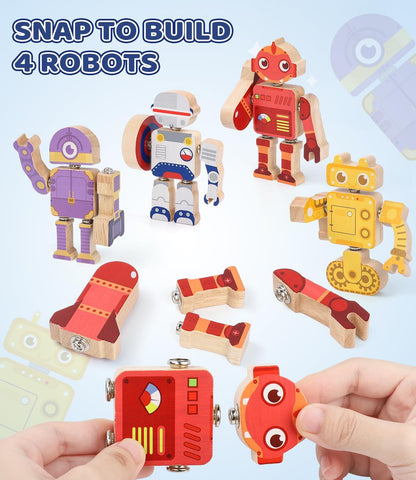 Fine Motor Building Robot Blocks for 3+Years Old Kids, Snap on Robots Together Building Blocks, Take Apart Robot Playset, STEM Montessori Fine Motor Skill Learning Birthday Gift for 3+ Years Old Kids