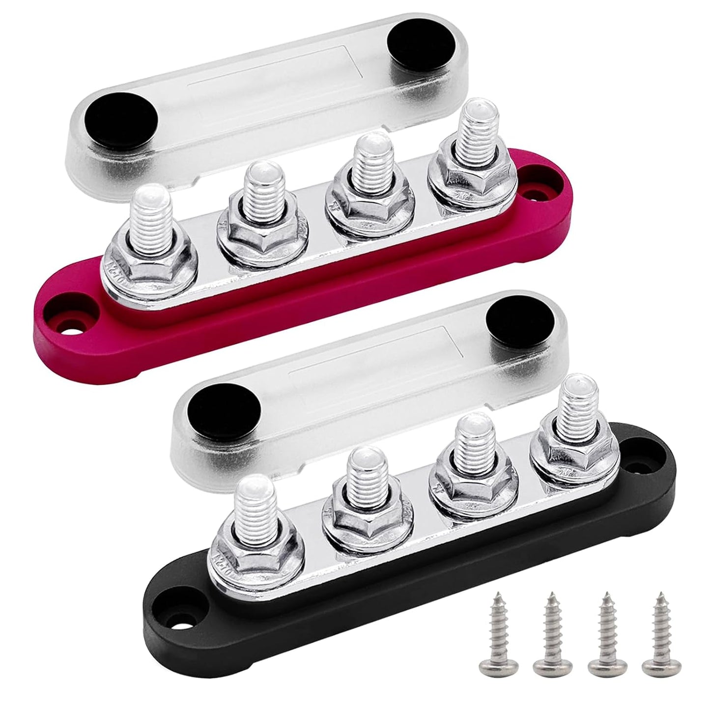 2 x #10 (M5) Studs Power Distribution Block with 5 x #8 (M4) Screws, Ampper 4.2" Bus Bar 12V Power Distribution Terminal Block Battery Busbar for Car Audio Solar (Red & Black)
