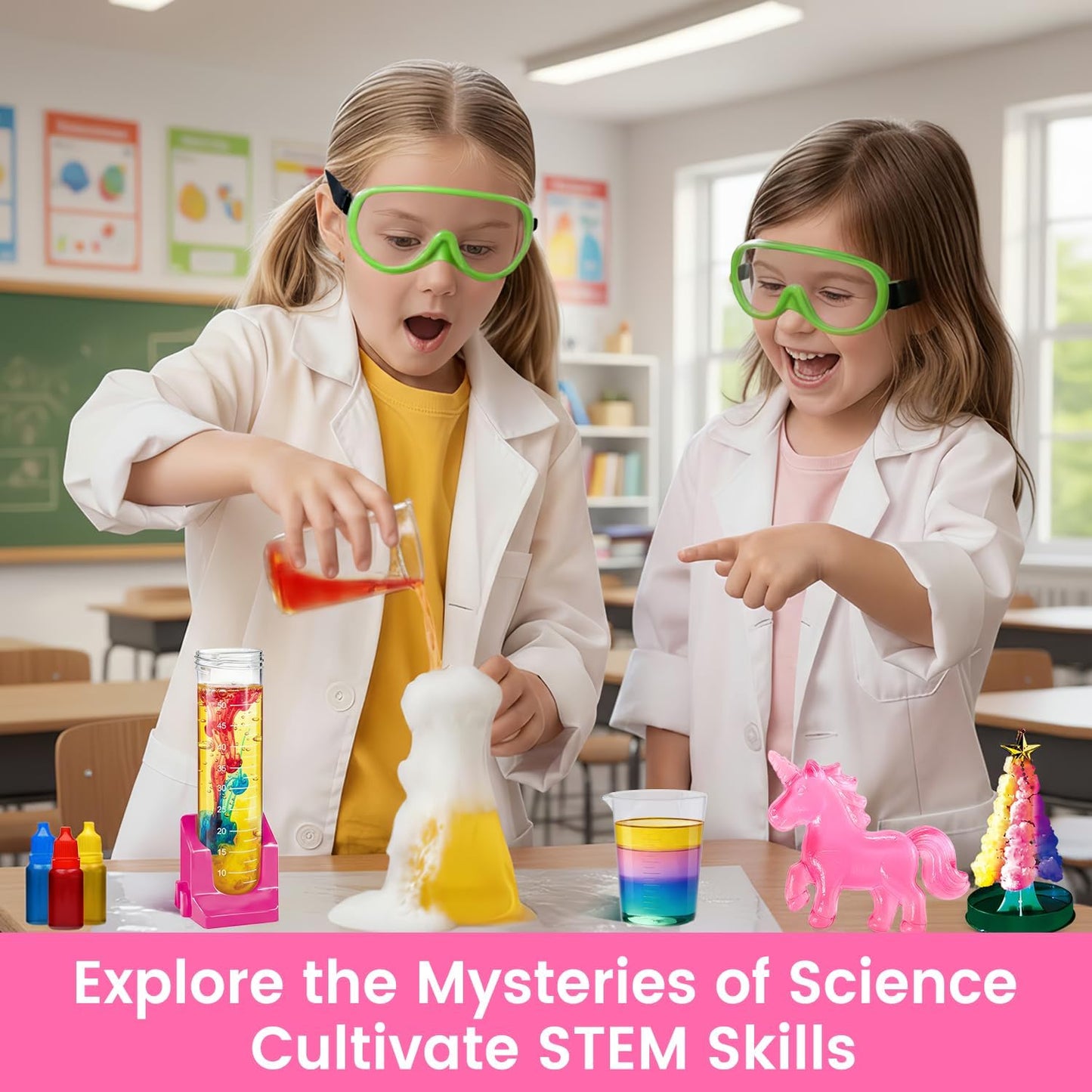 Girls Science Kit for Kids 8-12, 250+ Science Experiments Stem Toy Learning & Educational Projects with Chemistry Set, Crystal Growing, Volcano Science Kit