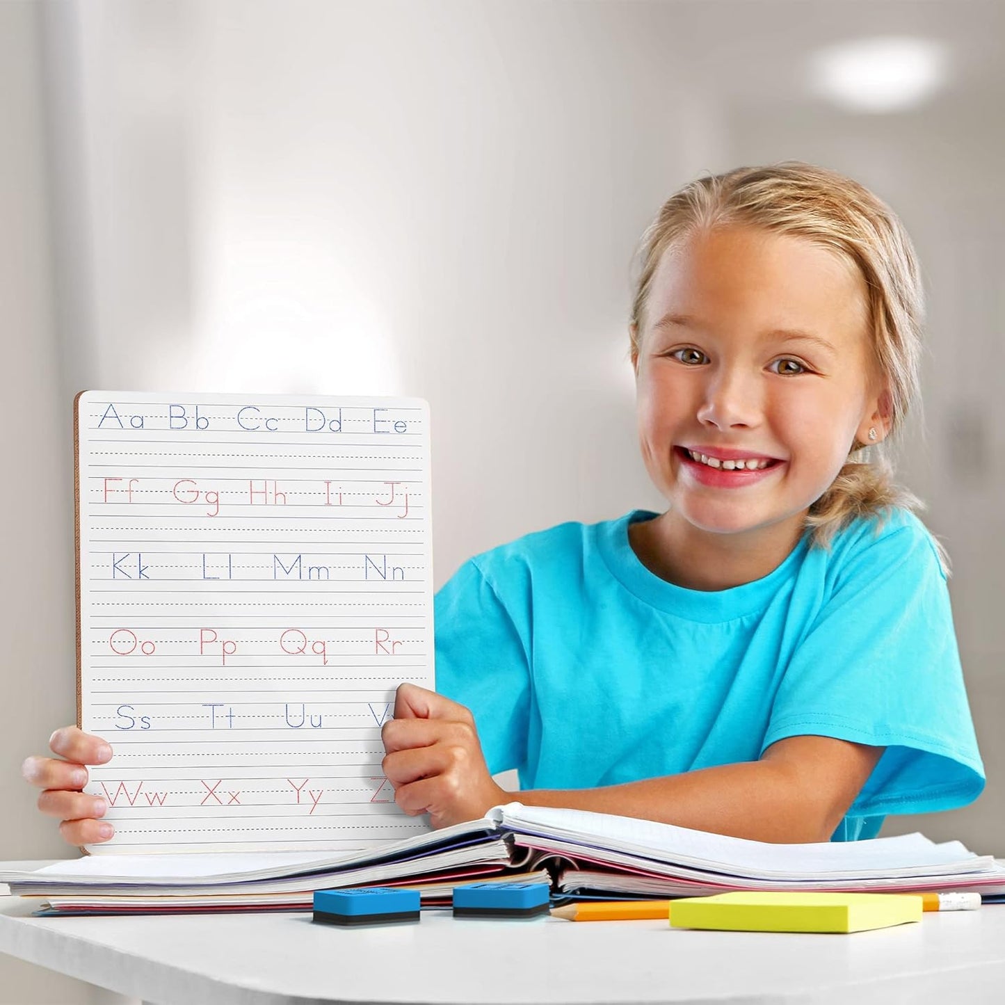 Scribbledo 5 Pack Dry Erase Handwriting Practice for Kids 9 x 12 Inch Letter Alphabet Tracing Board Whiteboard for Kids Ages 3-5 Write and Wipe Alphabet Practice Cards Letters & Erasers