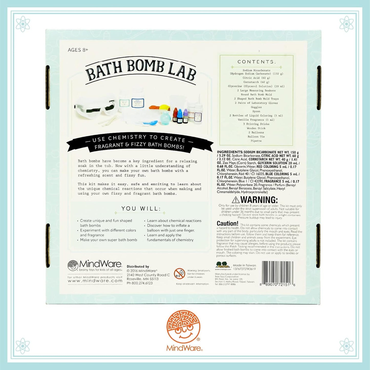 MindWare Science Academy Bath Bomb lab - A 20pc DIY Experiment kit for Boys & Girls - Make 4+ Bath Bomb Experiments - Great Gift for Children & Teenagers