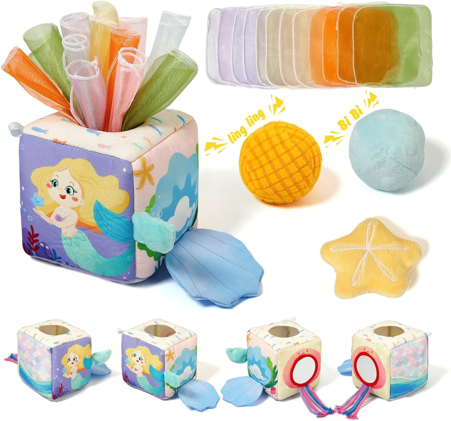 Youuys Baby Tissue Box Toy for Babies 6-12 Months, Montessori Sensory Toys for 1 Year Old Boy, Infant Toy with Crinkle Tissues & Fine Motor, for 6 9 12 18 Months Old Kids 1st Birthday
