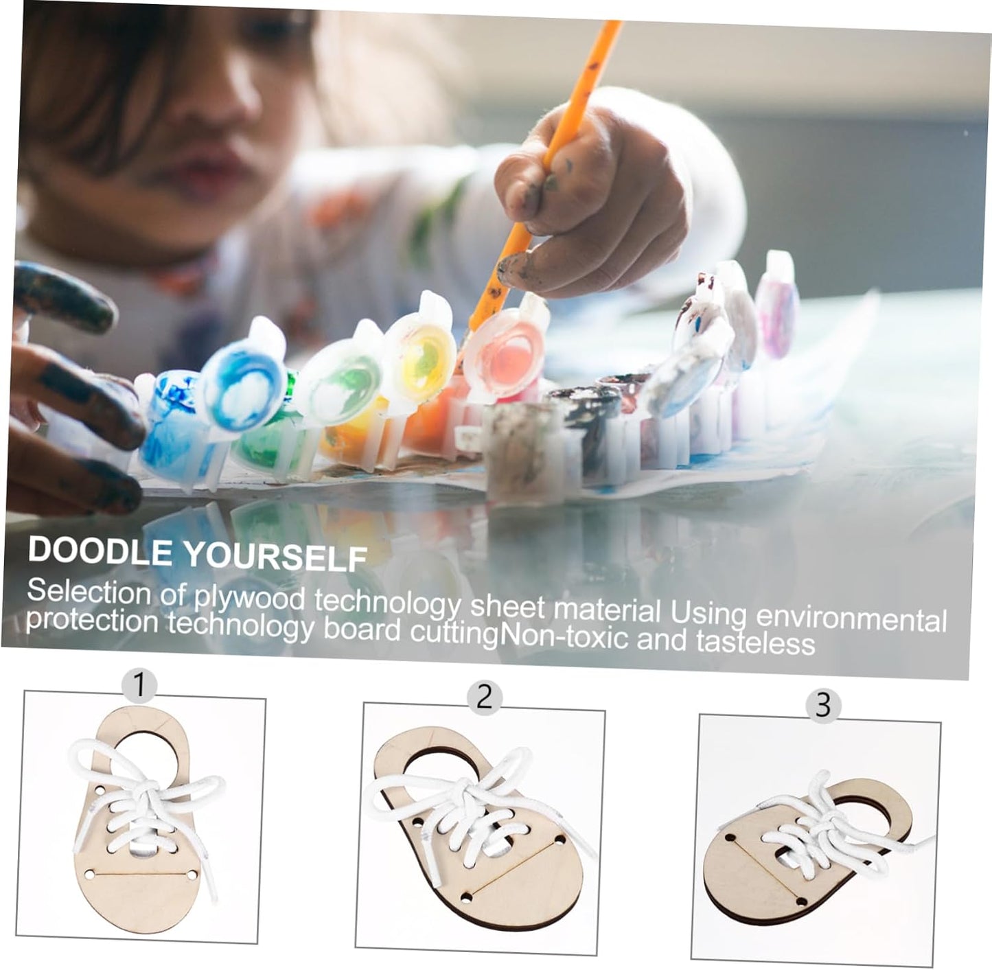 DOITOOL 5sets Blank Wood Chips Boys and Girls Graffiti Ornament Practice Shoe Lacing DIY Wood Chip Decoration for Craft Lovers