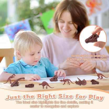 70PCS 3.7 Inch Dinosaur Bone for Sandbox Brown Dinosaur Fossil Skeleton Plastic Skull Dino Dig Toy Kit for Puzzle Game Sensory Bin Birthday Party Dino Scavenger Hunt Science Class Prize Cupcake